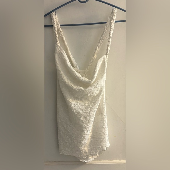 FREE PEOPLE Mykonos Textured Blouse Draped Tank White Boho Small - Picture 1 of 7